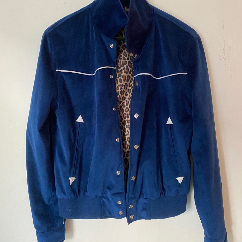 STRAIGHT TO HELL JACKSON BLUE  VELVET JACKET - SIZE SMALL